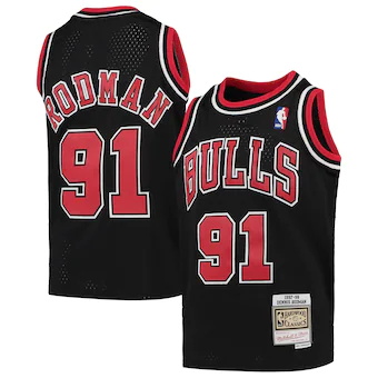 youth mitchell and ness dennis rodman black chicago bulls 1-479